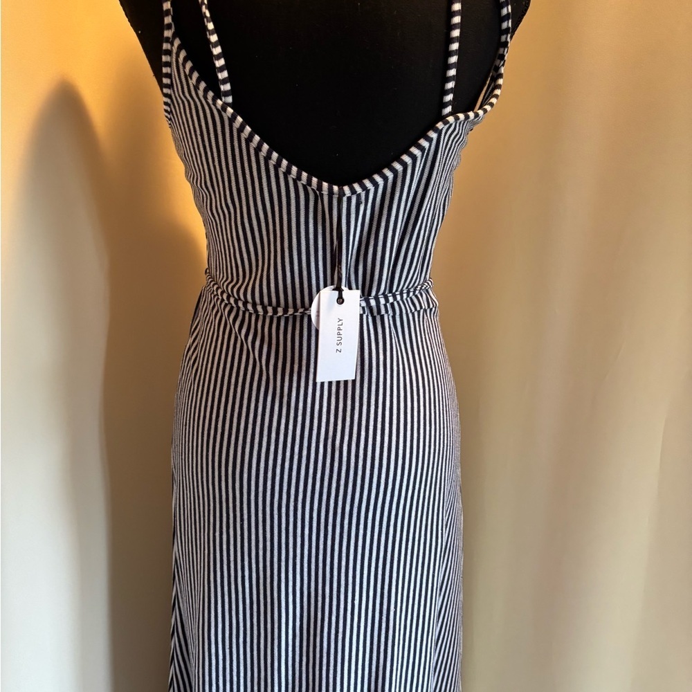 Blue and White Asymmetrical Halter Sundress - Picture 3 of 6